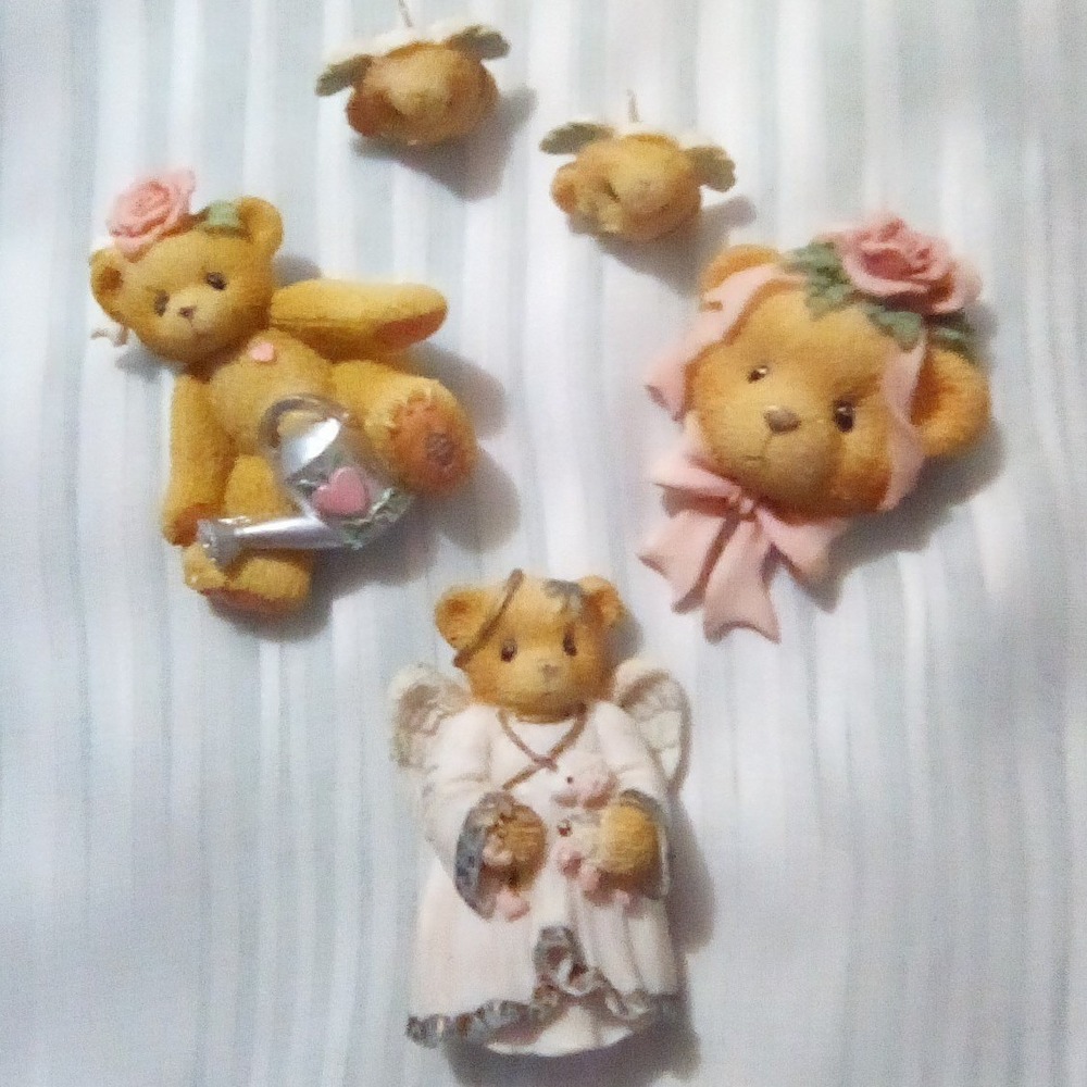 Cherished Teddies Angel Bear Watering Can Brooch Set Flower Girl Pins